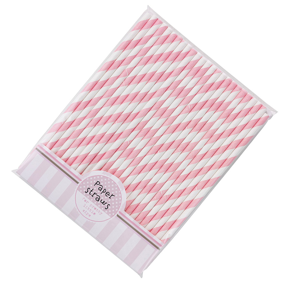 Paper Straw Color - 30本入りエコフレンドリーな紙製ストライプストロー ピンクと白のカラフルなドリンクストロー パーティーや宴会のテーブル用