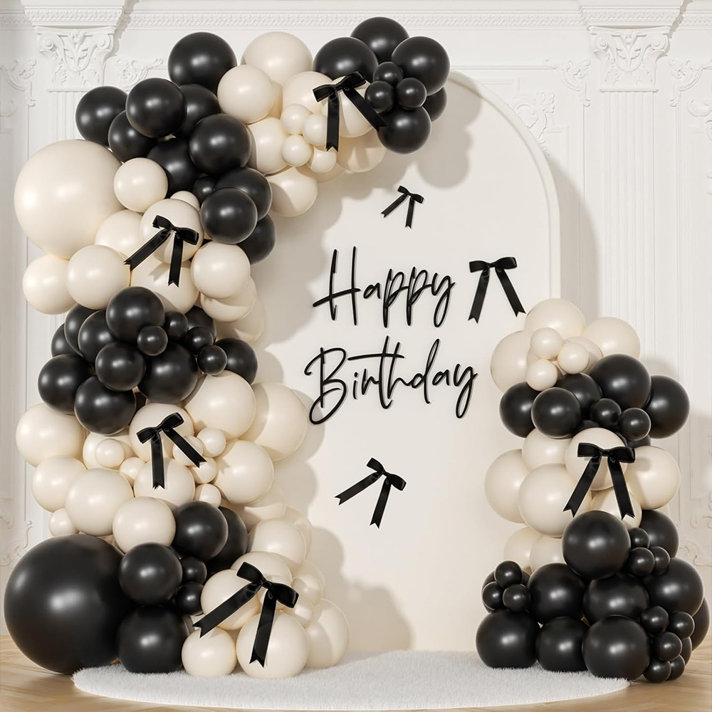 Balloon Arch Kit - 151個入り ブラックとサンドホワイトのラテックスバルーンガーランドアーチキット 結婚式 誕生日 ベビーシャワー ブライダルシャワー