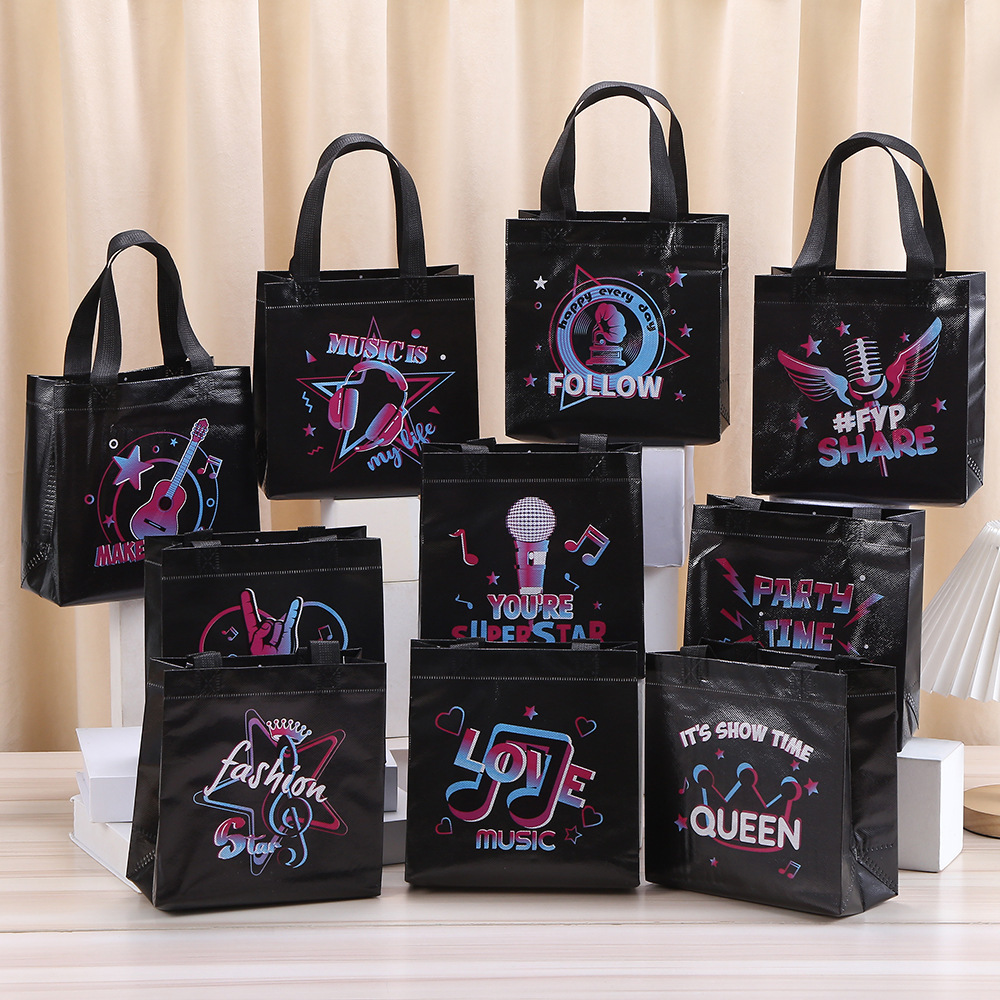 Event Party Shop - 10 個ブラックレッツロックミュージックテーマ不織布ギフト包装袋ショッピングトートバッグ誕生日音楽祭パーティーの装飾用