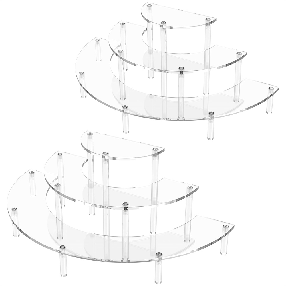 Cupcake Stand Tier - 1/2パック アクリル製ディスプレイライザー 3段 ハーフムーン カップケーキスタンド クリア