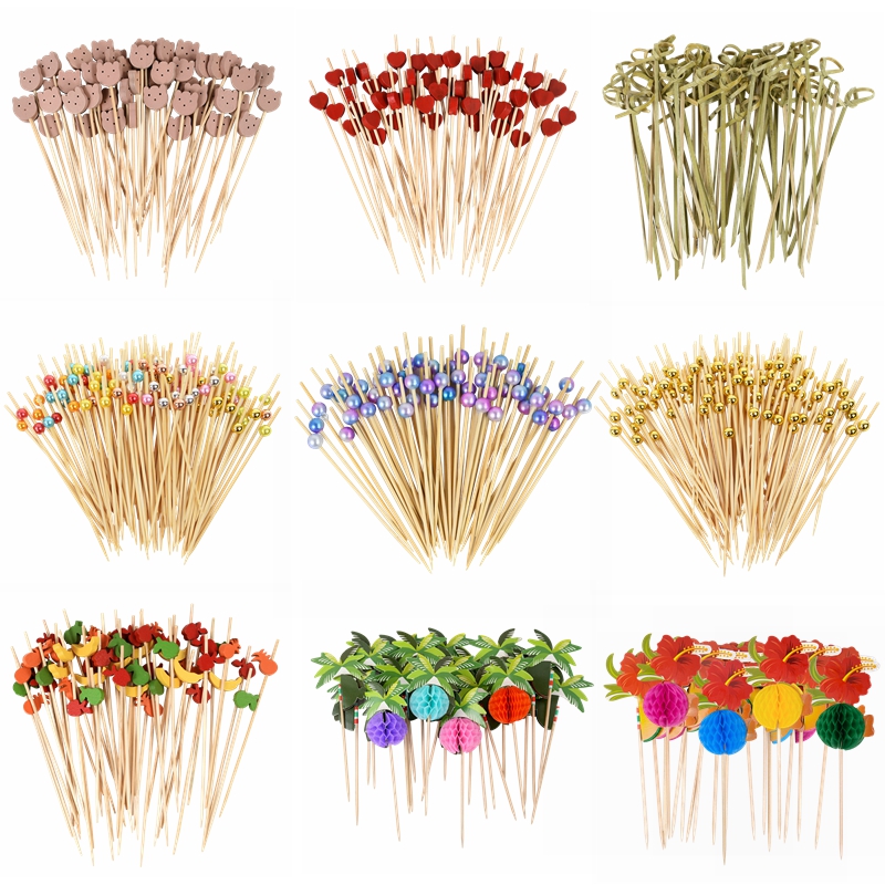 Centerpiece Stick - 50/100 個かわいいクマハートビーズ竹フルーツスティックフルーツサラダスナックフォークカクテル串結婚式誕生日パーティーの装飾用品