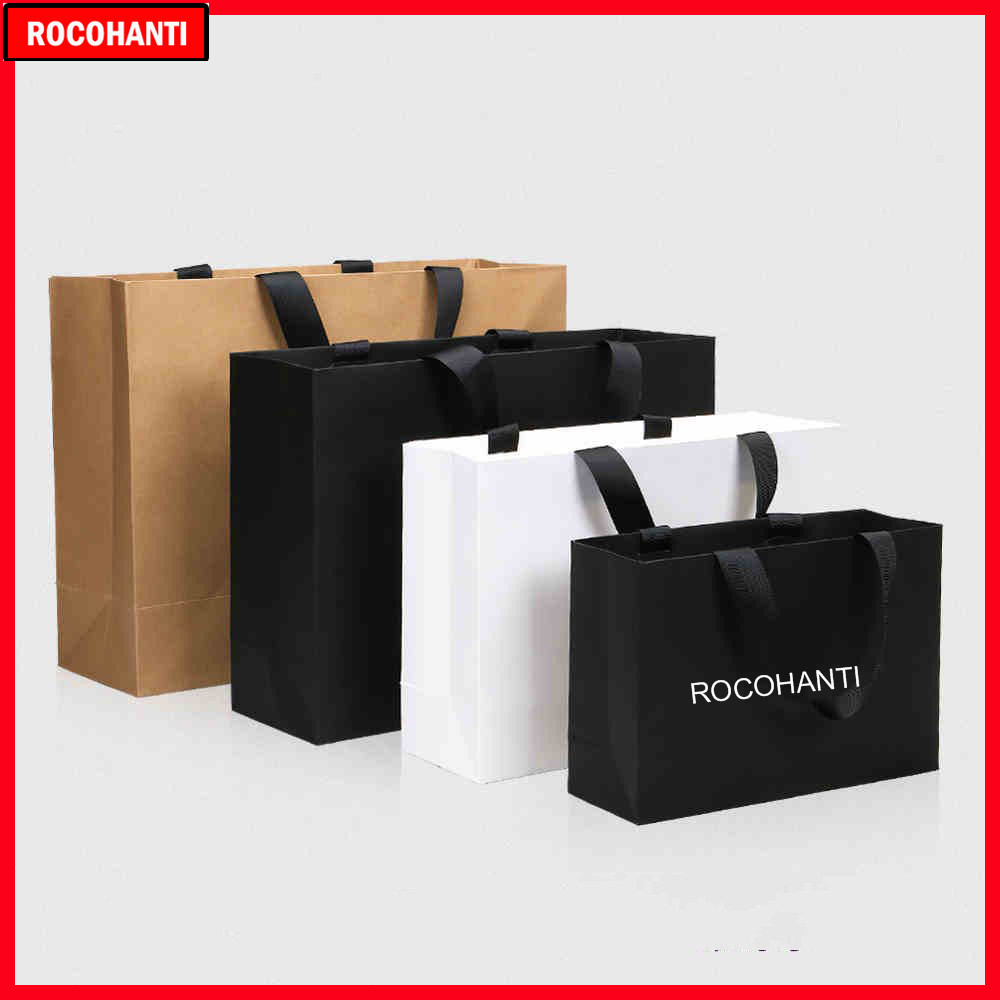 Event Party Shop - 50 個のカスタムロゴ紙ショッピングバッグリボンハンドル付き衣料用ギフト包装袋 Sacola De Papel