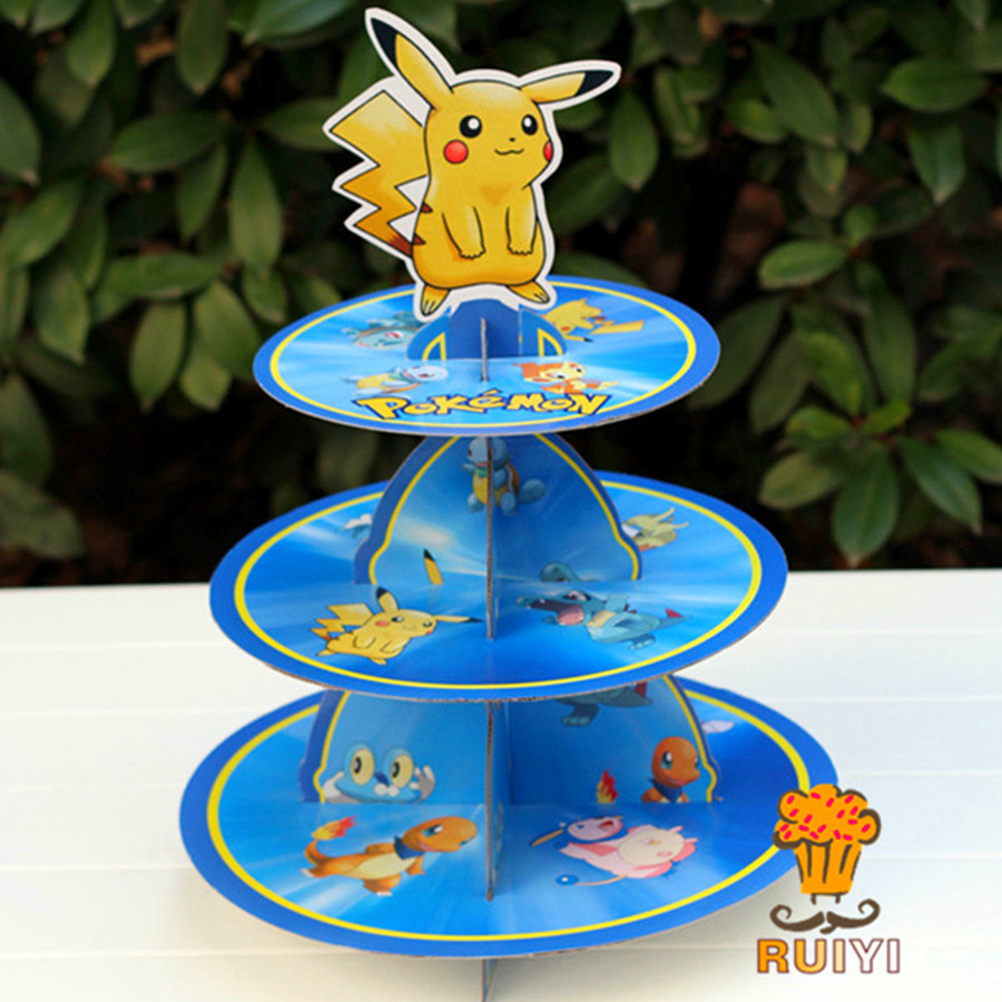 Cupcake Stand Tier - ピカチュウポケモン 3 層ケーキスタンドかわいい漫画ケーキスタンド子供の誕生日パーティーの装飾デザートトレイパーティー用品