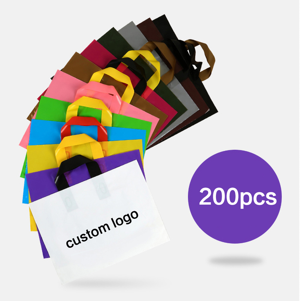 Event Party Shop - 200枚入り カスタムロゴ入りショッピングバッグ プラスチックバッグ ギフトバッグ 衣料品店用パーソナライズバッグ 両面ロゴ印刷