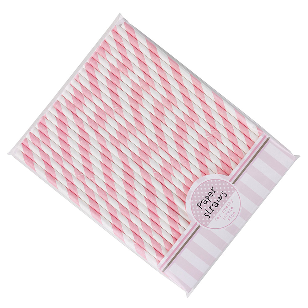 30本入りエコフレンドリーな紙製ストライプストロー ピンクと - Paper Straw Color のレビューと価格