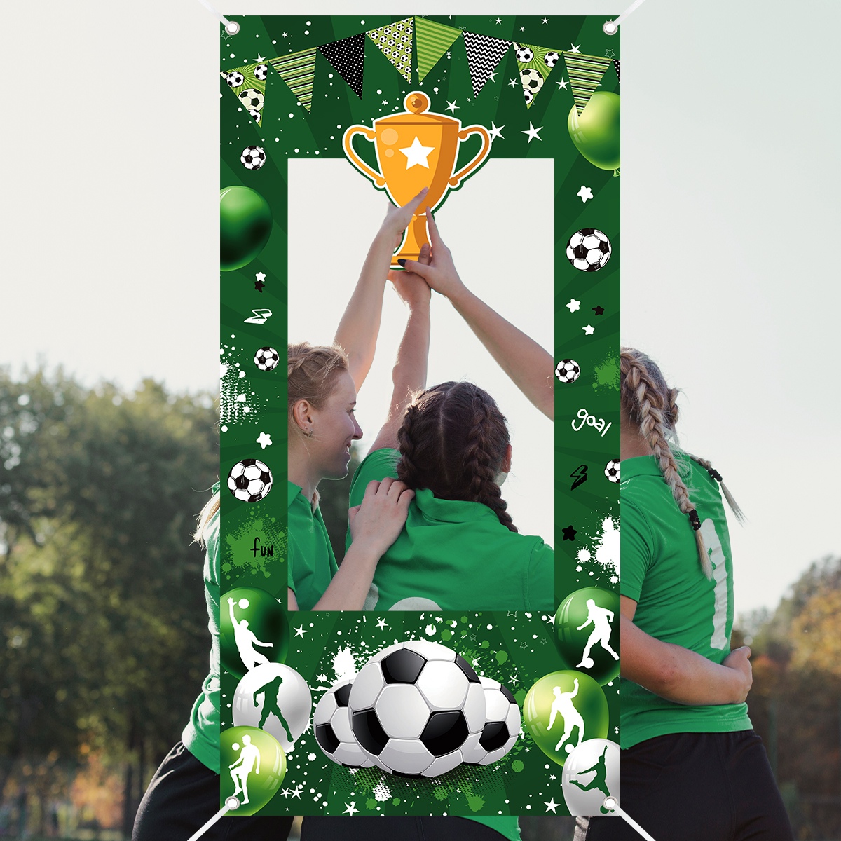 1pc グリーンサッカー装飾フォトブースフレーム誕生日スポー - Photo Booth Frame のレビューと価格