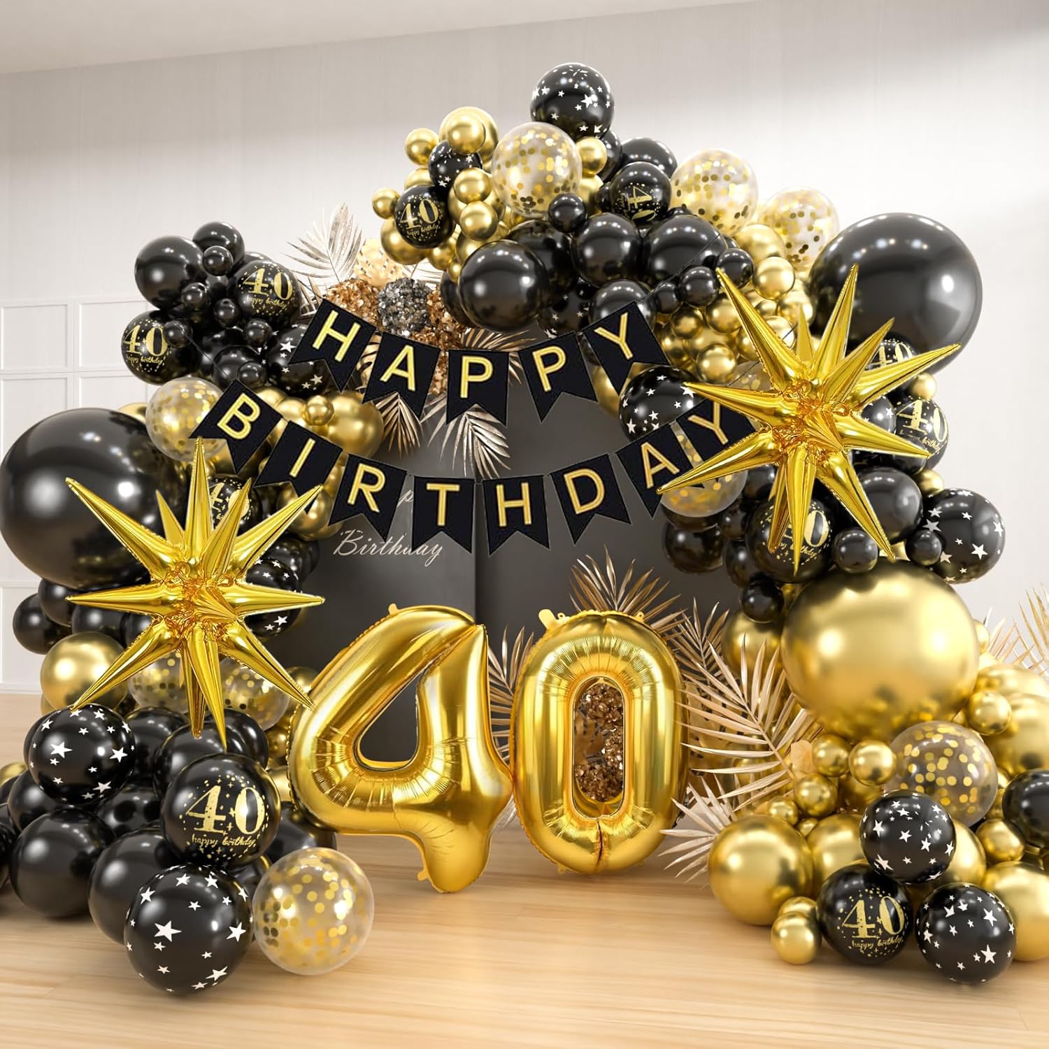 40歳のお祝いブラックゴールドバルーンガーランドアーチキット - Balloon Arch Kit のレビューと価格