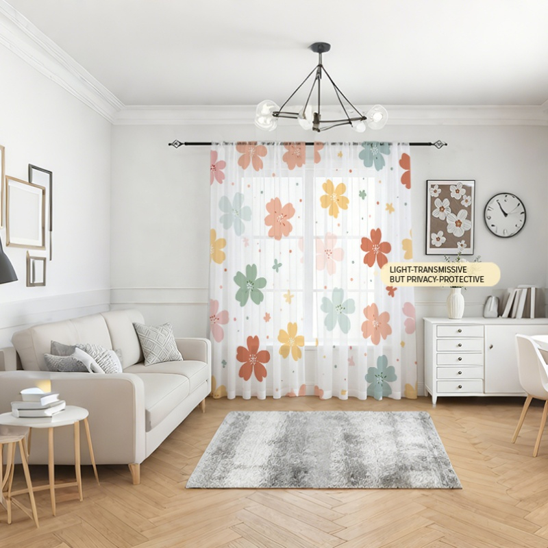 2枚組デジタルプリントシアーカーテン、カラフルな四つ葉のクロ - Flower Wall Panel のレビューと価格