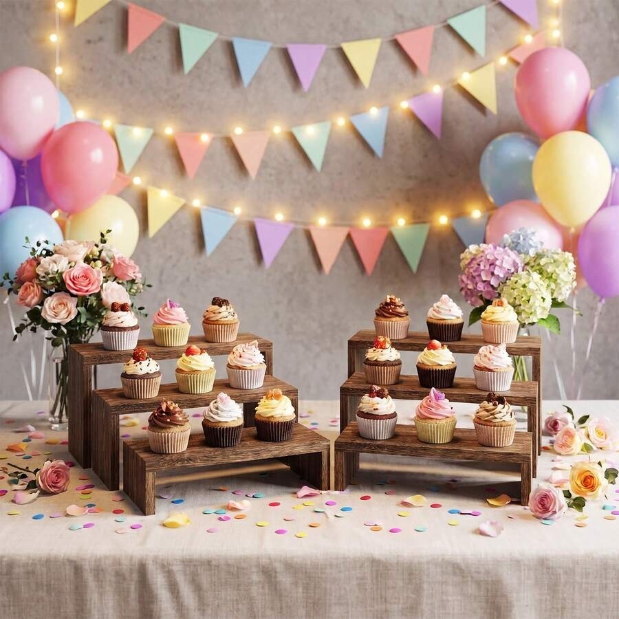 6個入りディスプレイ木製スタンド、木製テーブル多層ディスプレ - Cupcake Stand Tier のレビューと価格